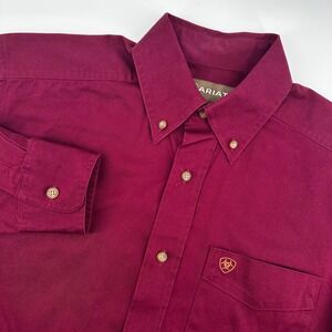 Ariat Mens Button Down‎ Shirt Small S/P Burgundy Long Sleeve Western